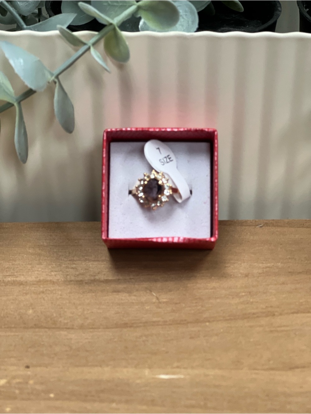 Gold-Tone Purple Stone Halo CZ Ring